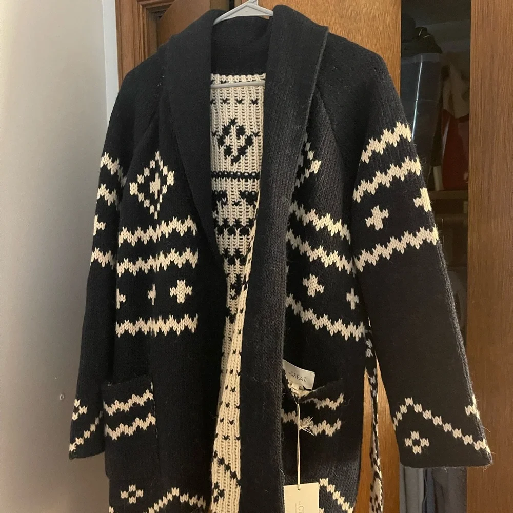 THE GREAT. Black and Cream Patterned Cardigan - Picture 4 of 8